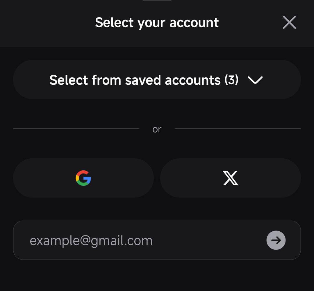 Pump.fun account selection screen