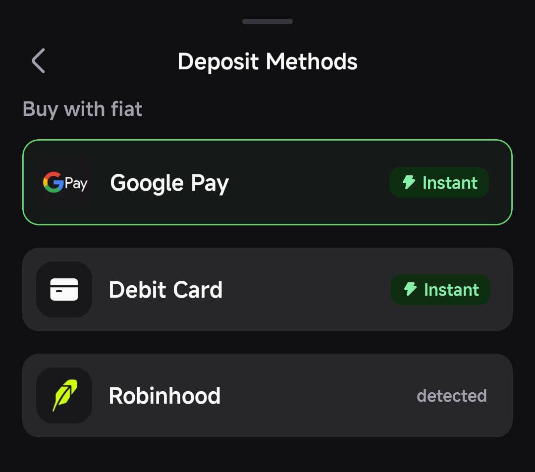 Pump.fun deposit methods screen